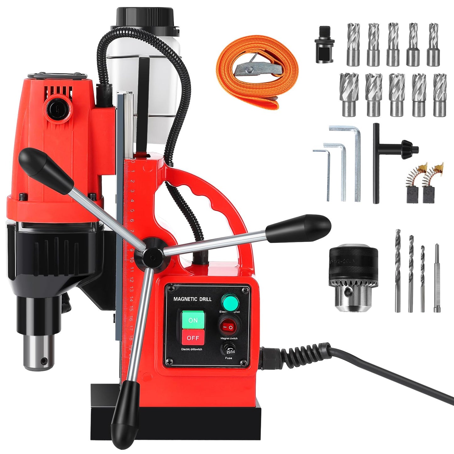Magnetic Drill Press - Double Track, 110V, 1.6 Inch Boring Diameter, 1300W, 810 RPM, 11Pcs Drill Bits, Mag Drill, Ideal for Industrial and Home Decoration