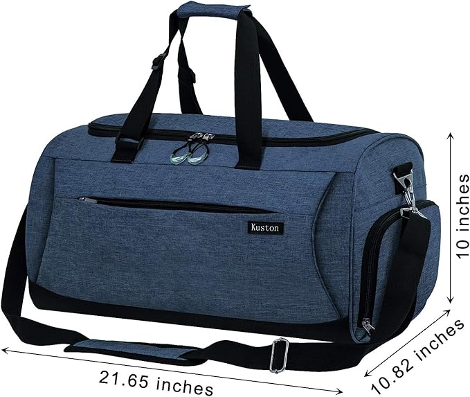 Kuston Sports Gym Bag with Shoes Compartment &Wet Pocket Gym Duffel Bag Overnight Bag for Men and Women