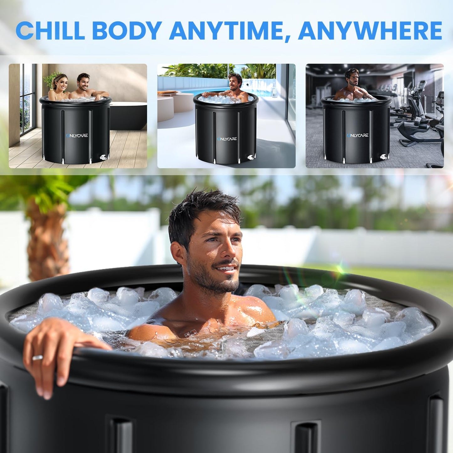 ONLYCARE XXL Ice Bath Tub for Athletes/2 Adults – Constant Temperature 5H Portable Cold Plunge Tub with Cover for Fast Muscle Recovery, Stress Relief, 130 Gal Ice Plunge Tub for Indoor/Outdoor/Gym
