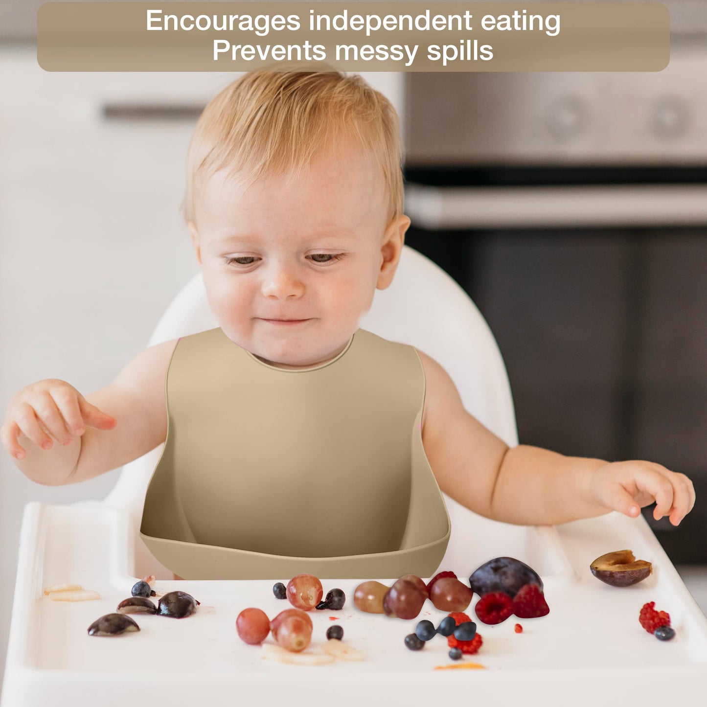 Mutualproducts - Baby Feeding Set 10-Piece | Baby Led Weaning Utensils Set Includes Suction Bowl and Plate, Baby Spoon and Fork, Sippy Cup, Straw, Lid & 2Bibs | Baby Feeding Supplies (B-Beige)