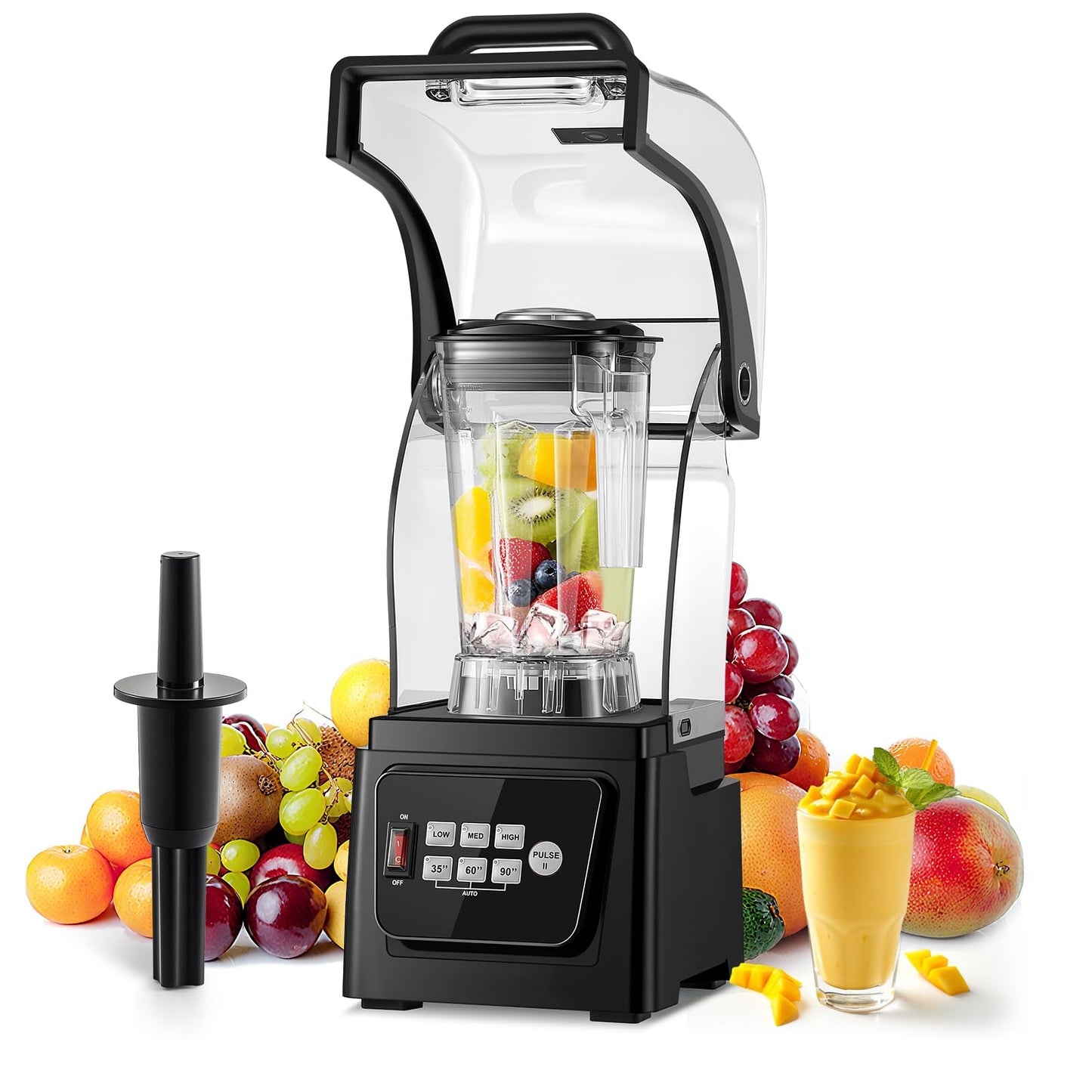 Huanyu Commercial Blender 2L 68OZ 2200W Quiet Professional Blenders with Sound Enclosure for Smoothies with Self-Cleaning Function Black