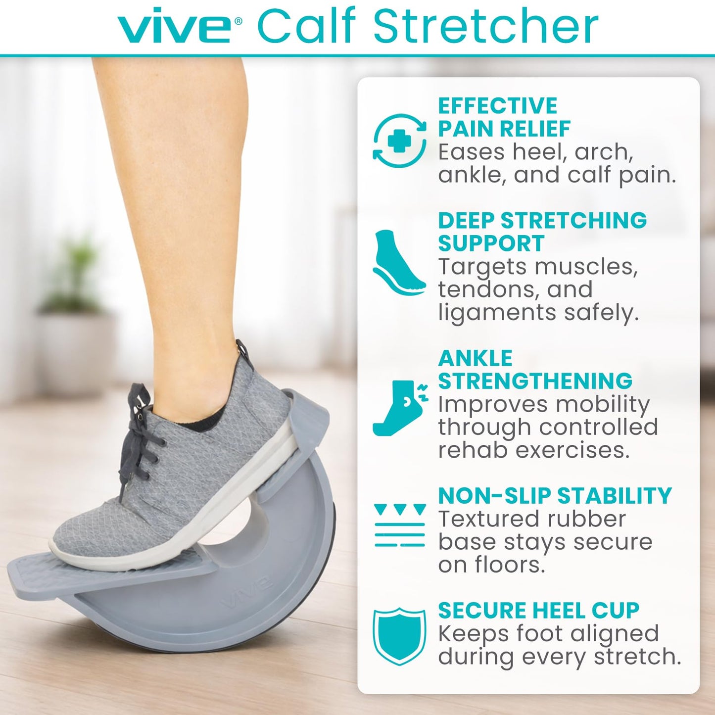 Vive Foot Rocker - Calf Stretcher for Achilles Tendinitis, Heel, Feet, Shin Splint, Plantar Fasciitis Pain Relief - Stretches Strained Leg Muscle - Ankle Wedge Stretch Improves Flexibility (Standard)