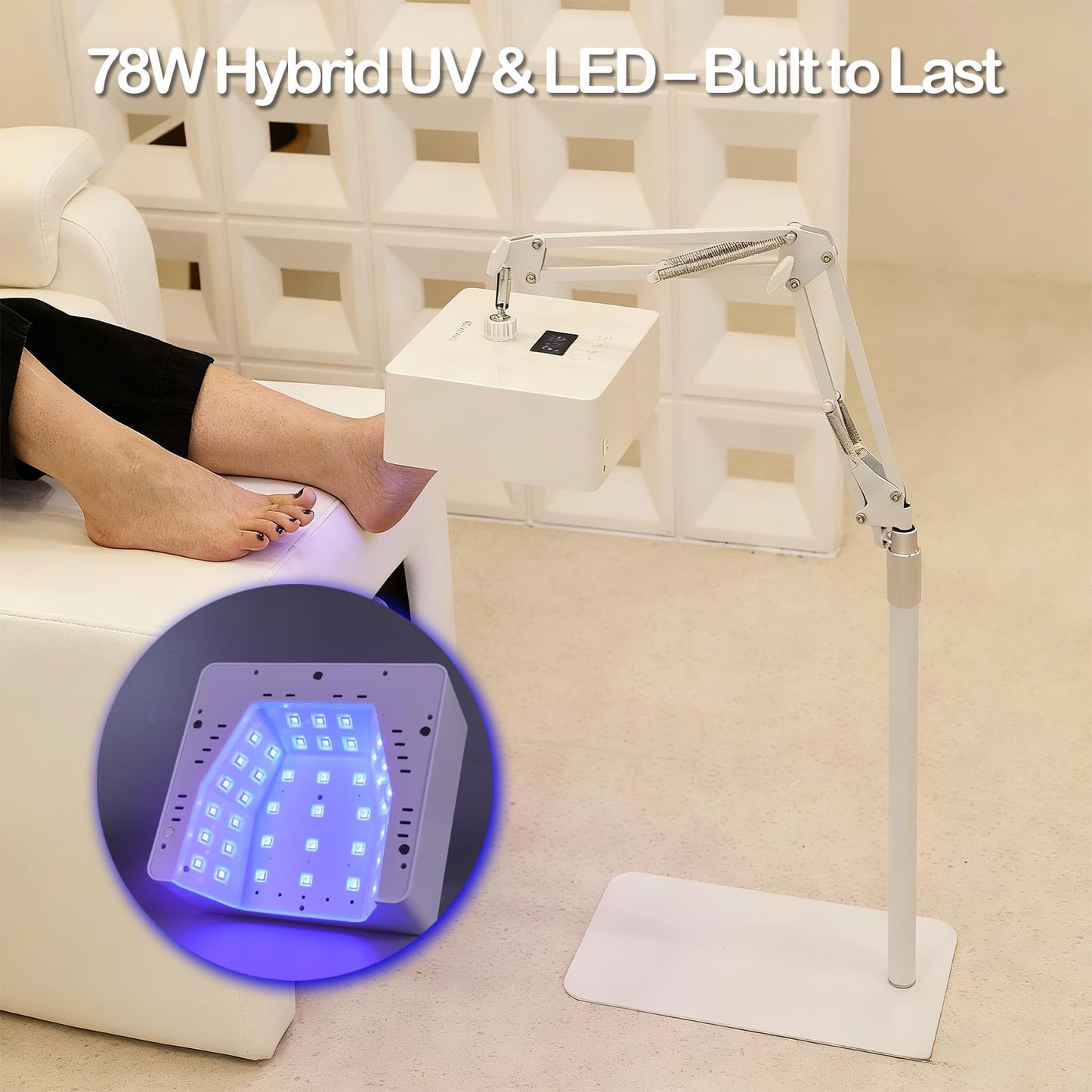 KIPPDURO 78W UV LED Nail Lamp for Feet & Hands, Rechargeable Cordless Gel Polish Dryer with Smart Sensor, 360° Adjustable Stand, Fast Curing Light for Home Salon & Pedicure White