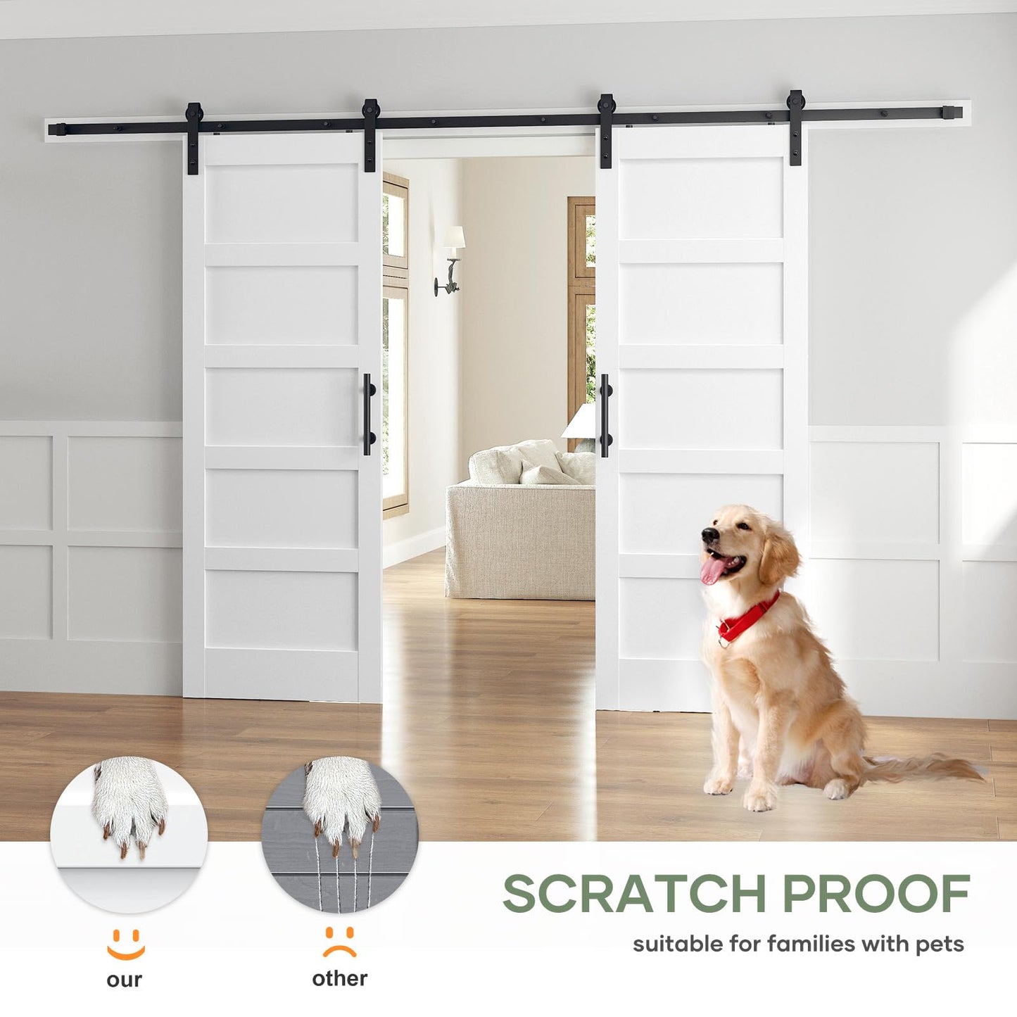 ROYMELO Double 32x84 Inch White Sliding Barn Door Slab with 5.5ft Hardware Kit Included