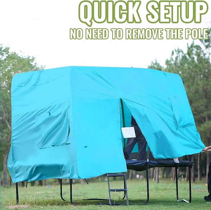 Gardenature 10FT/12FT/14FT Trampoline Tent(Tent Only), Fit Round Trampolines, Shade Cover with LED Light, Outdoor Trampolien Accessories, Anti-Tear