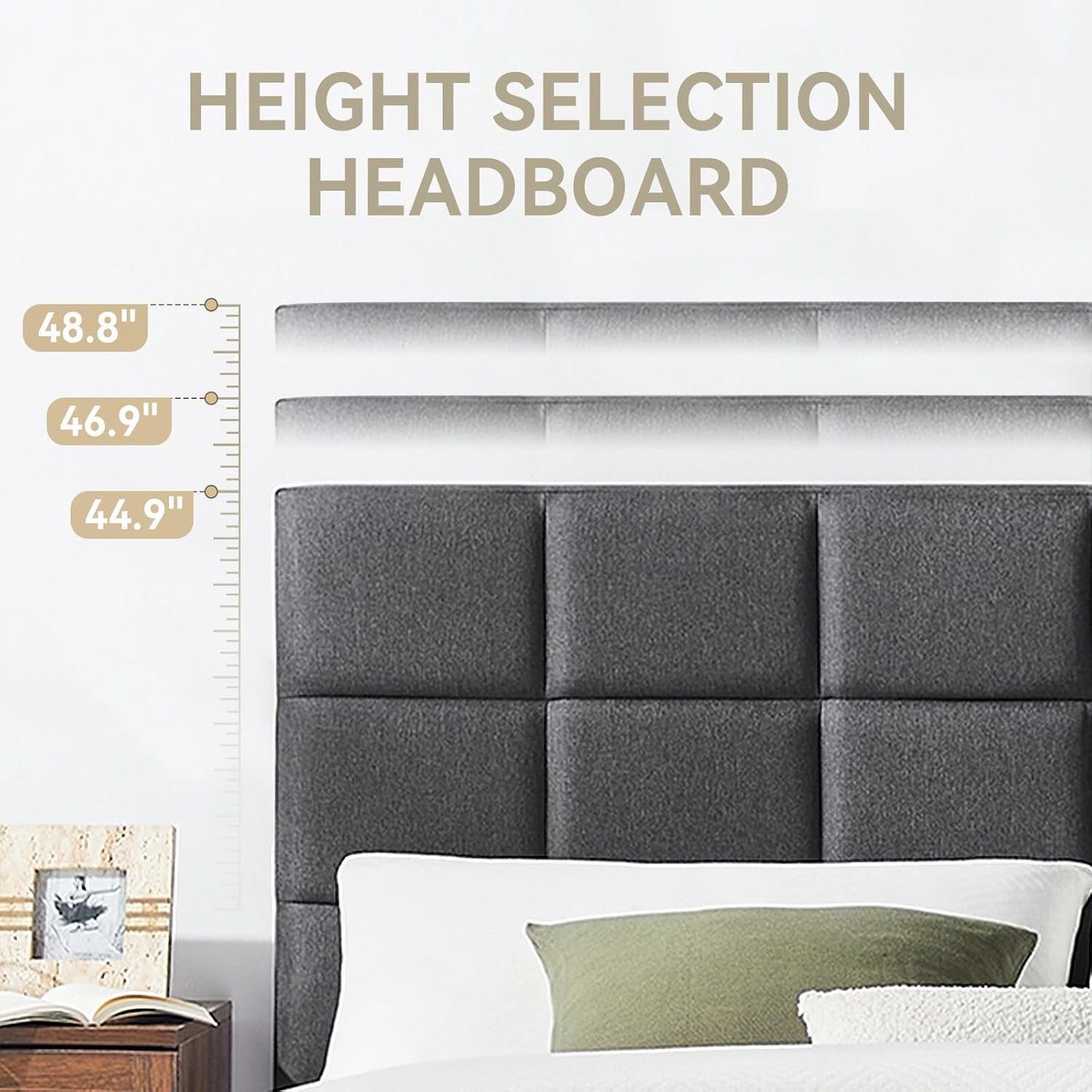 Susalt Full Size Platform Bed Frame - Upholstered Headboard, Linen Fabric, No Box Spring Needed, 800LBS Capacity, Grey