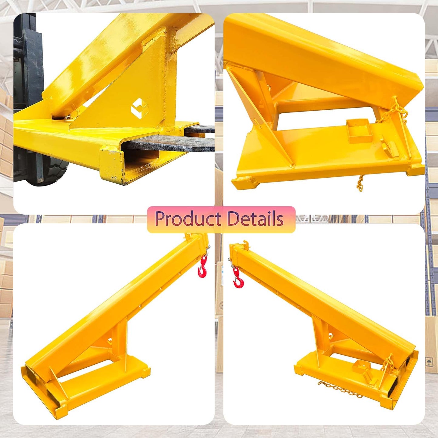 JARYANNIX 6600LB/3T Loading Capacity Adjustable Forklift Jib Boom Crane, Mobile Crane Lifting Hoist, Forklift Extension Attachment, Telescoping Boom Hook with 63"-98" Extension