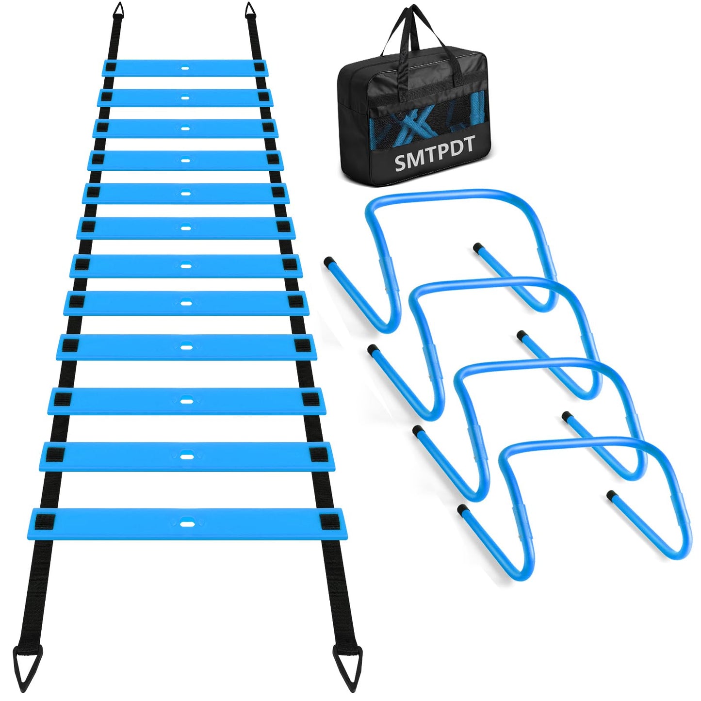 SMTPDT Speed and Agility Training Equipment: 5 Adjustable Agility Hurdles. 20ft Agility Ladder, Soccer Training Equipment Set for Kids Youth Adults (Blue)