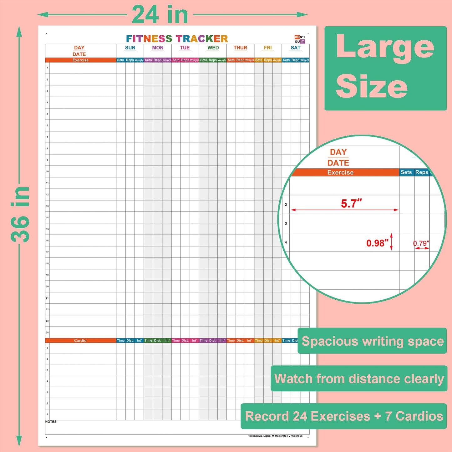 Large Dry Erase Fitness Calendar For Wall,24x36 Inch Erasable Fitness Log Weekly Exercise Chart For Tracking Exercise Cardio,Home Gym Whiteboard Poster For Men & Women Workout Lovers