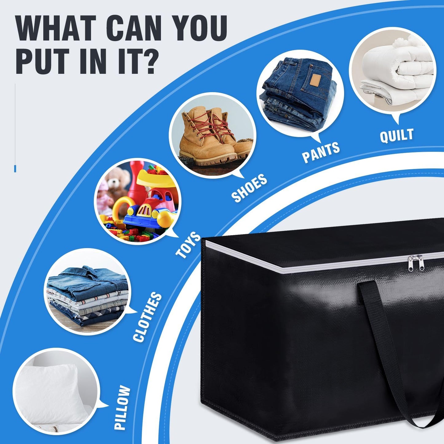 BlissTotes Moving Bags, Heavy Duty Moving Boxes with Zippers Top and Sturdy Handles, Storage Bags for Space Saving and Packing, Collapsible Moving Supplies, Storage Totes (125L, 10-Pack, Black)