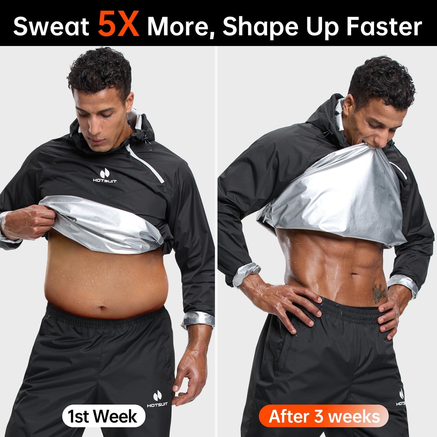 HOTSUIT Sauna Suit for Men Sweat Sauna Jacket Pant Gym Workout Sweat Suits, Black, XXL