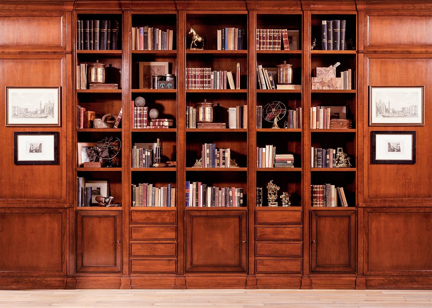 DULUDA 7x5 FT Brown Bookshelf Backdrop Library Modern Bookcase Office Backdrop Video Recording Internal Conference Room