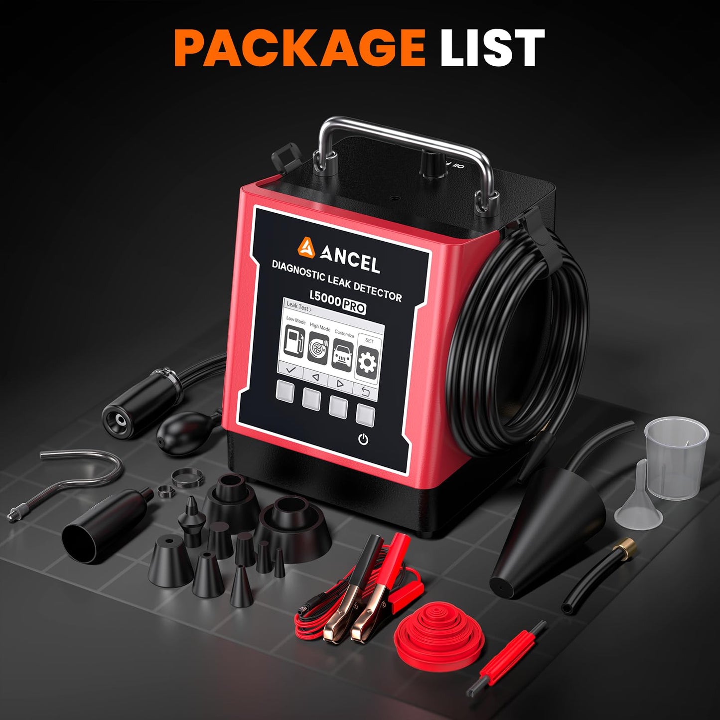 ANCEL L5000 PRO EVAP Turbo Smoke Machine Automotive Leak Detector – Smoke Tester Adds Pressure Decay & Vacuum Test for All Systems, Built-in Pump, 0.4-20 PSI, LCD Screen, Detects Micro to Major Leaks