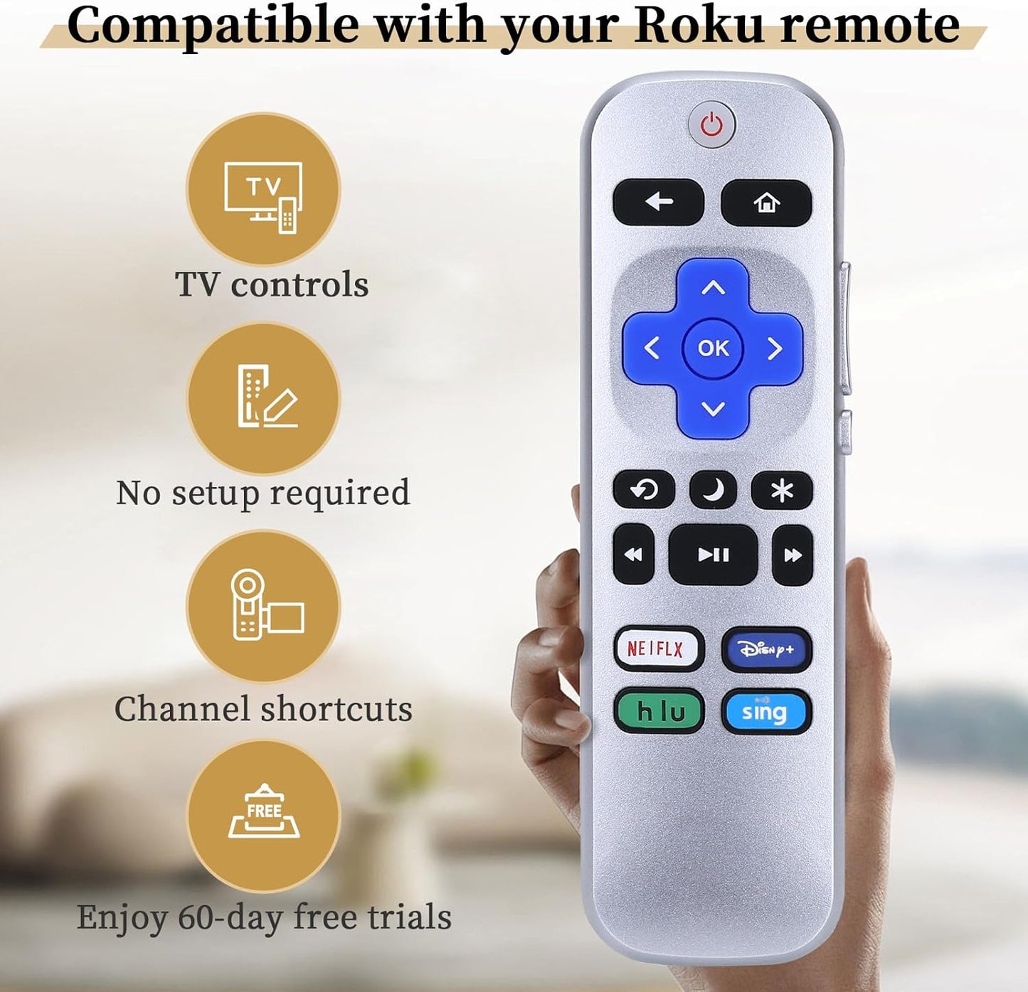 TCYXDQ Universal Replacement Remote for Roku Smart TVs, Compatible with TCL/Hisense/Sharp/Philips/onn/Element Roku TV