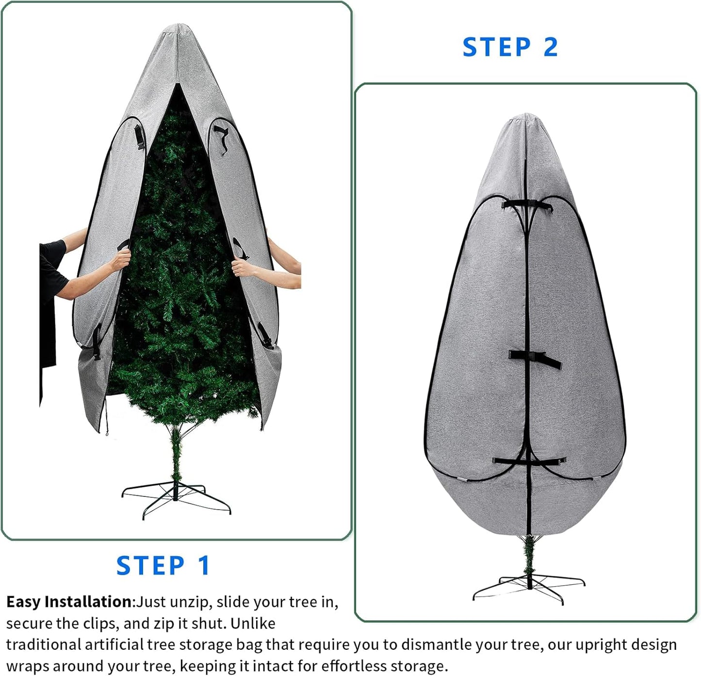 Upright Christmas Tree Storage Bag - Durable Cover for 6.5 Ft to 7.5 Ft Trees | Gray