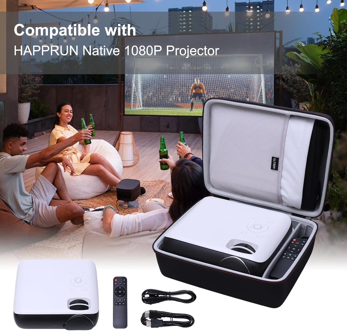 1080P LTGEM Mini Projector Case Compatible with HAPPRUN Native Bluetooth Mini Projector, Black(Case Only)