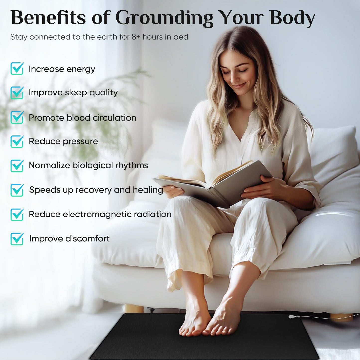 Grounding Mat for Sleep, Energy, Pain Relief, Inflammation, Balance, Wellness, Earth Connection Therapy for Indoor Grounding at Home, Office, or Work 16"x24"