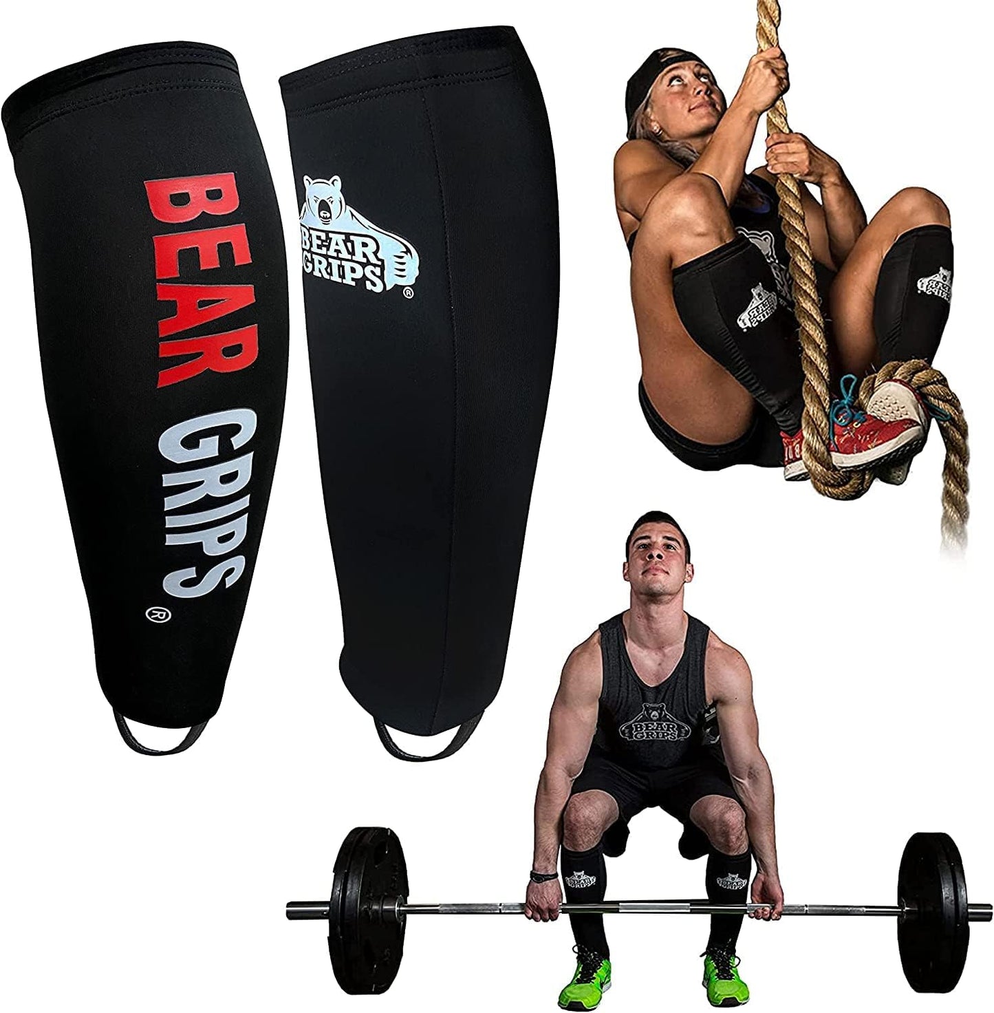Bear Grips Deadlift Shin Guards - Gym Equipment Rope Climbing Shin Guard for Men and Women - Injury Prevention Calf Support Shin Guard Sleeves for Ultimate Shin Protection (Black, Small)