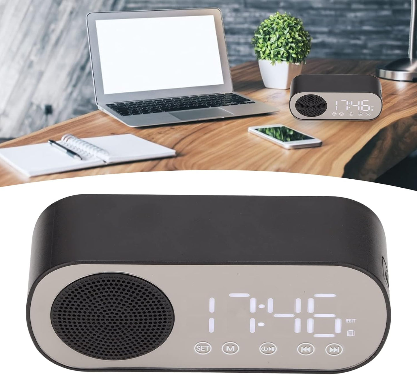 5.0 Hilitand Radio Alarm Clock, Bluetooth Portable Speaker Digital Clock with Dual Alarm Clock, LED Mirror Digital