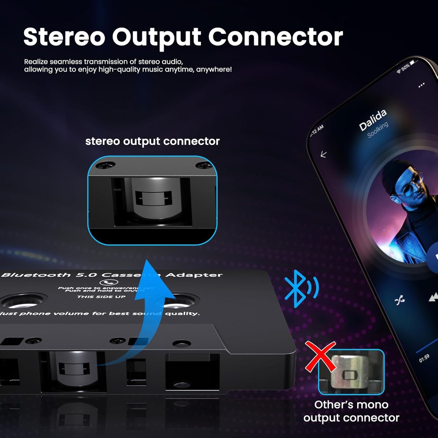 Mersoco Cassette MP3 5.0 Cassette Car Audio Bluetooth Wireless Receiver, Tape Player Bluetooth Aux Adapter, Hands-Free