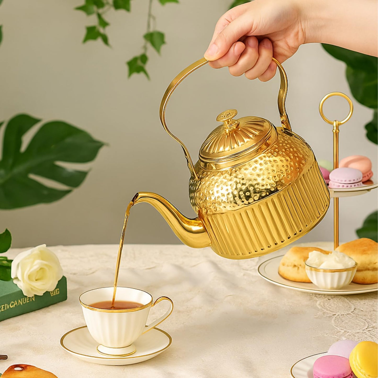 ZENFUN Vintage Stainless Steel Teapot with Infuser, 1.4L(47 FL OZ) Antique Stovetop Water Kettle, Small Teapot, Water Boilers Mini Tea Kettle for Induction/Gas