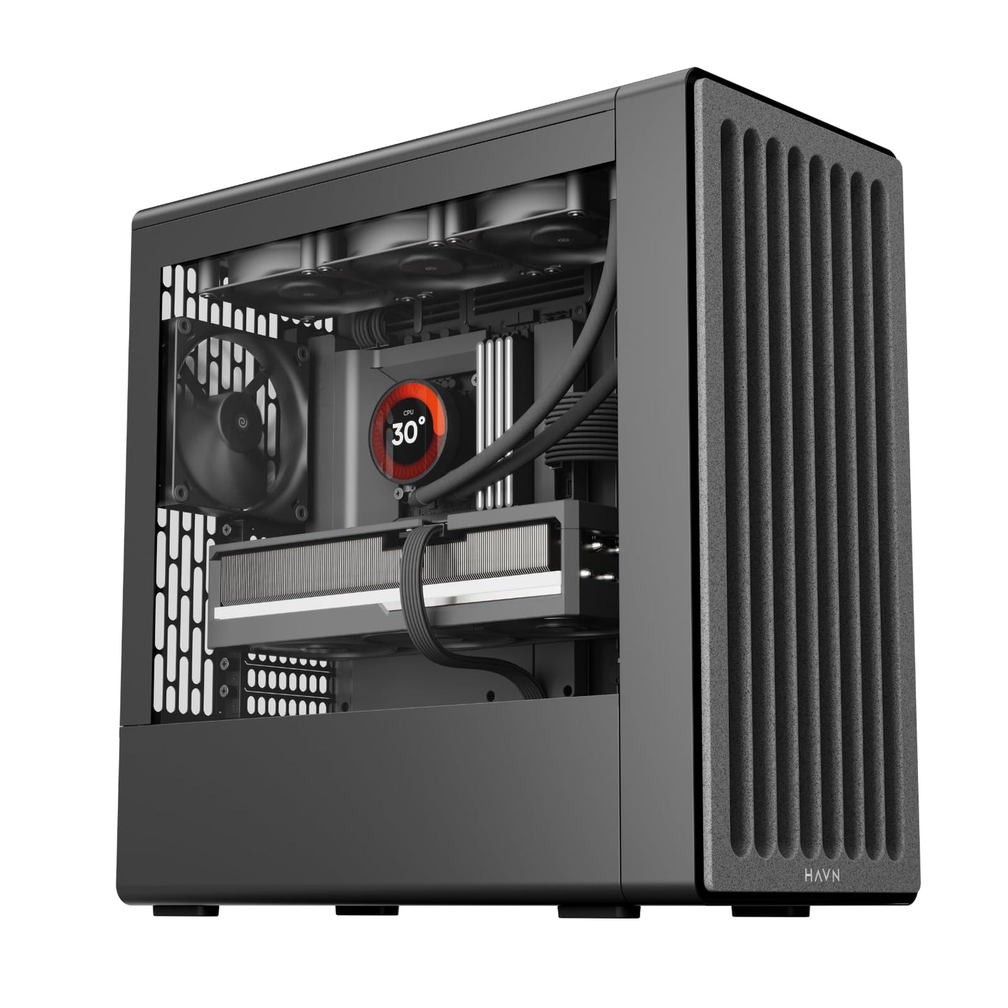 HAVN BF 360 Flow High Airflow ATX Mid Tower PC Case, Semi-Open SGCC Steel Frame, SimpliCable Cable Management, 2X 180mm Fan, 1x 140mm Fan 360mm Radiator Mounts, Magnetic Panels – Black