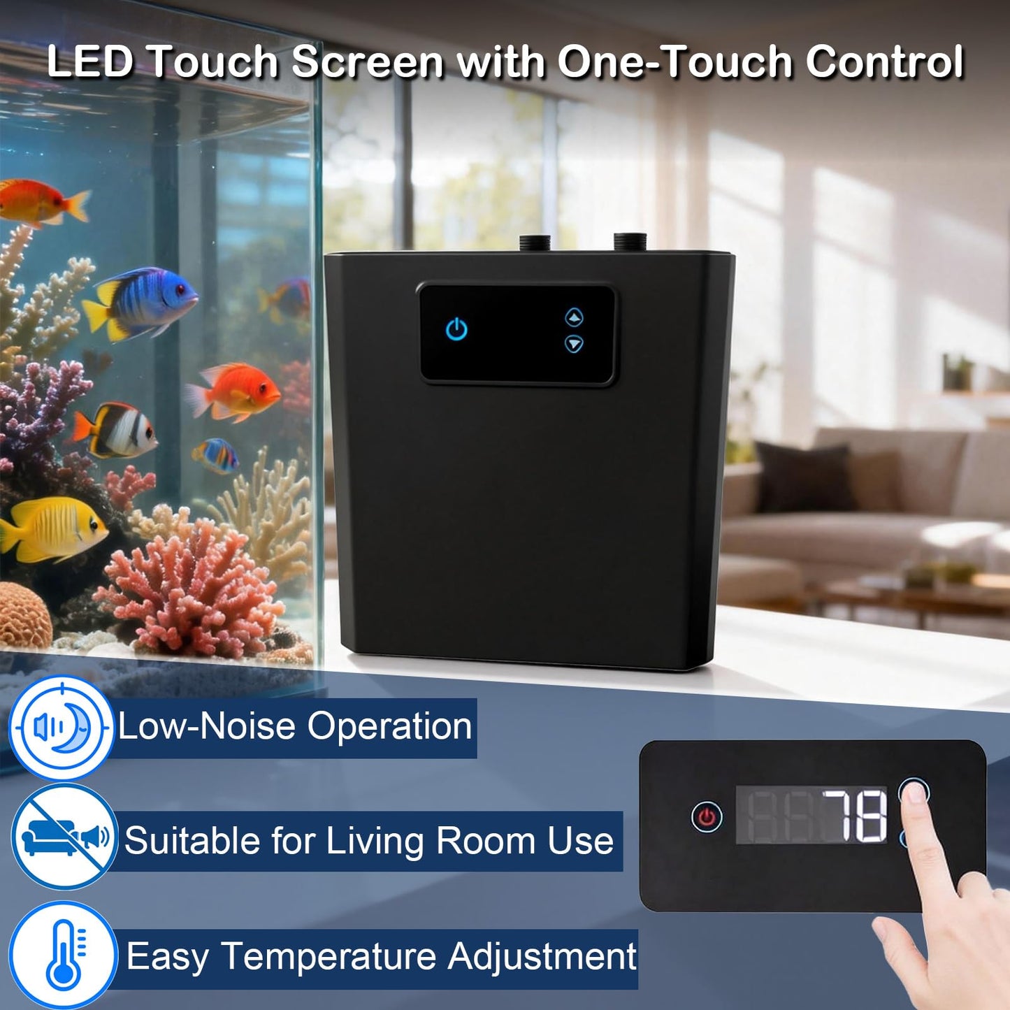 KIPPDURO Aquarium Chiller 79 GAL 1/3 HP, Quiet Fish Tank Water Chiller with LED Touch Screen, Fast Cooling Compressor, Temperature Control for Aquarium, Coral Reef, Hydroponics, Axolotl (300 L)