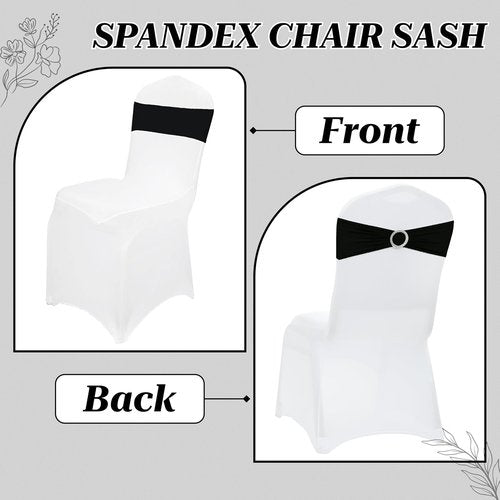 MDS Premium Spandex Chair Sashes - Stretchy Bow Covers with Buckle Slider | Universal Fit - Black (Pack of 25)