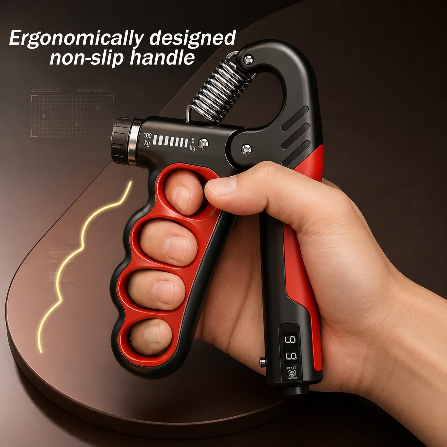Grip Strength Trainer,11-220LBs Adjustable Resistance Grip Strength Trainer with Counter,Ergonomic Design, Forearm Strengthener for Injury Recovery and Muscle Building