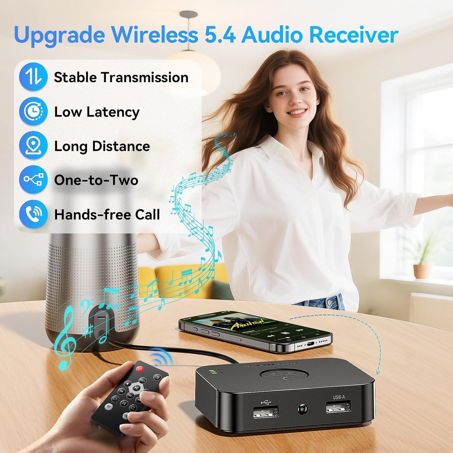 MOREGAX M2R 5.4 Bluetooth Receiver for RCA Adapter for Stereo/Speaker/Wired Speaker/Home Audio Music Streaming Stereo