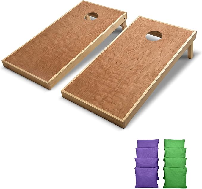 GoSports 4 ft x 2 ft Commercial Grade Cornhole Boards Set - Natural Wood Cornhole Boards, Choose from Different Bean Bag Color Combinations - Purple & Bright Green