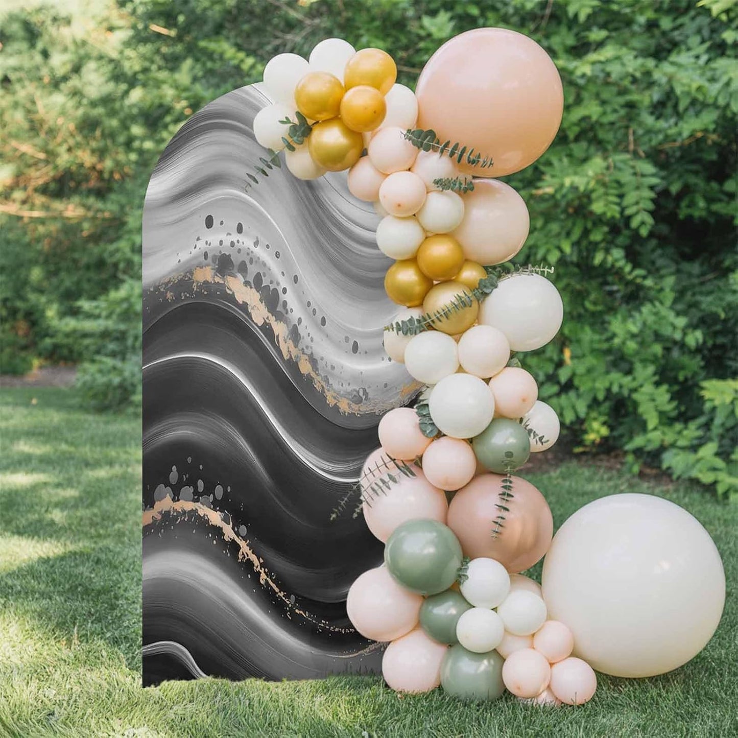 Jnbasdffb 7.2 Marble Wedding Arch Cover,Stretchy Spandex Arch Backdrop Stand Covers FT,Black Grey Oil Painting Gradient