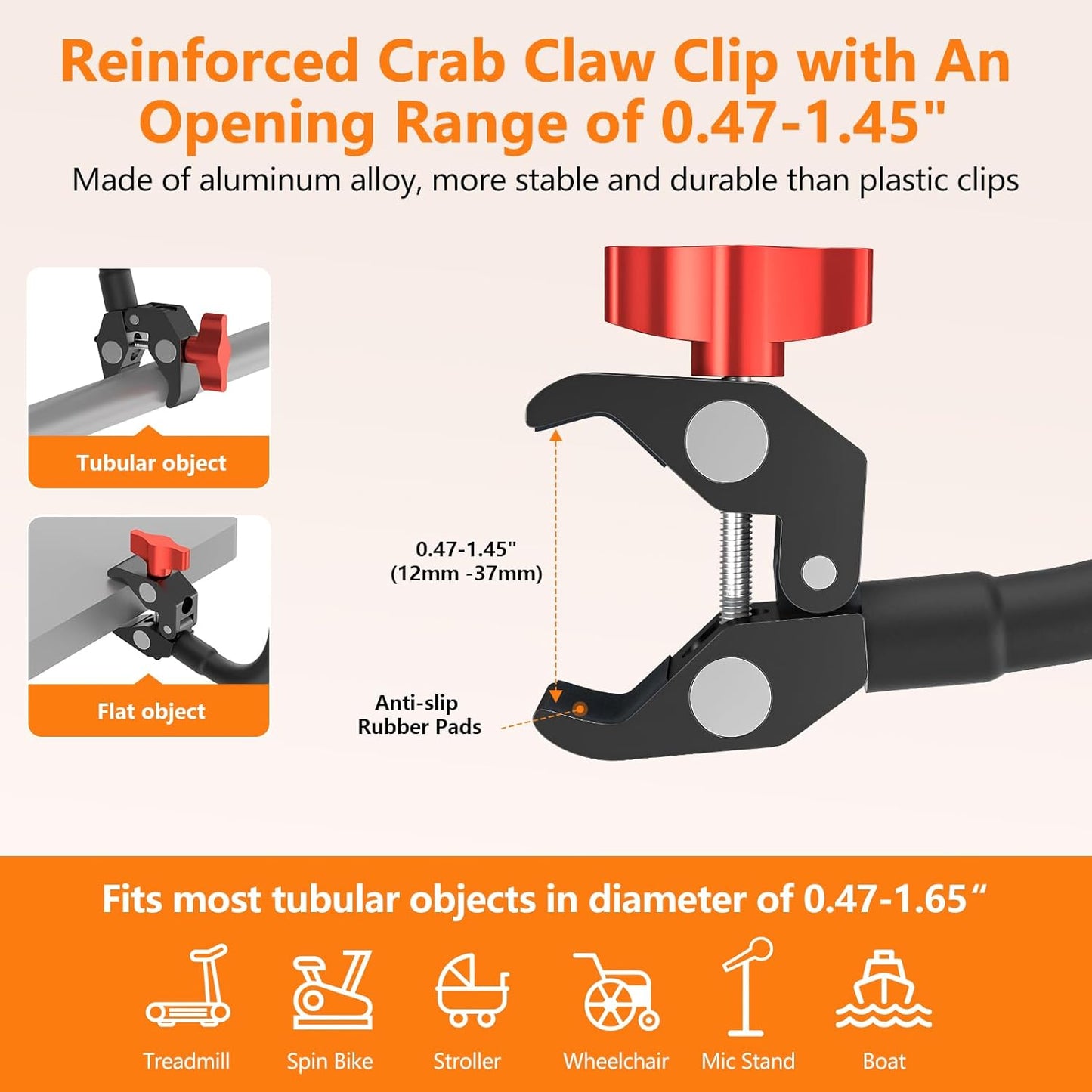 LRDXY 19.69in 4-13" Gooseneck Tablet Holder, Metal Crab Clamp iPad Mount for Stroller/Treadmill/Golf Cart/Boat/Mic