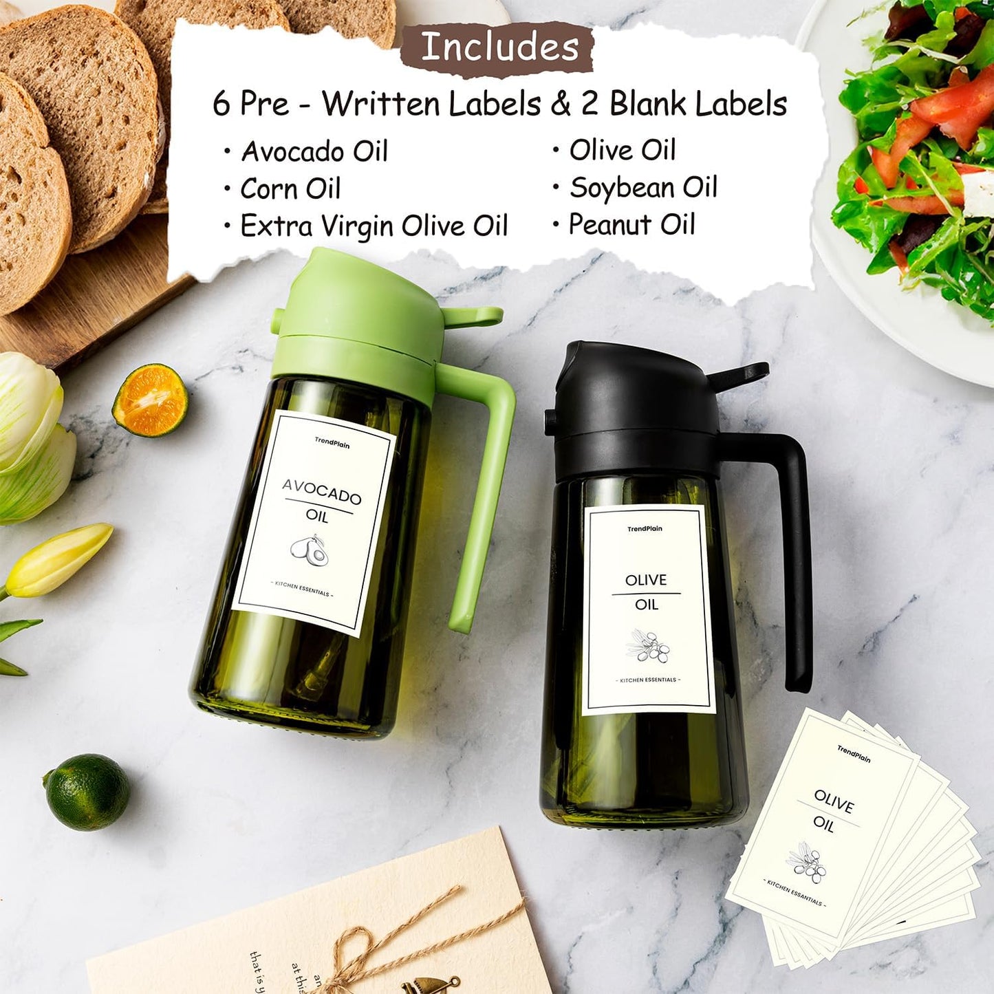 TrendPlain - Olive Oil Dispenser Bottle | 16oz/470ml Kitchen Gadget for Cooking & Air Fryer - Black