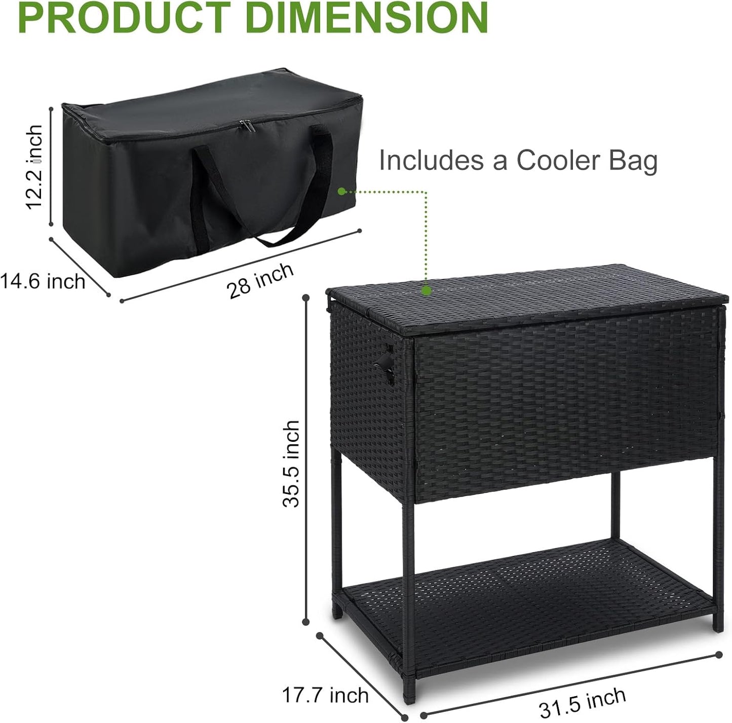 Skiennix 80 Quart Ice Chest Cooler Cart - Outdoor Beverage Stand with Bottle Opener for Parties & Patios