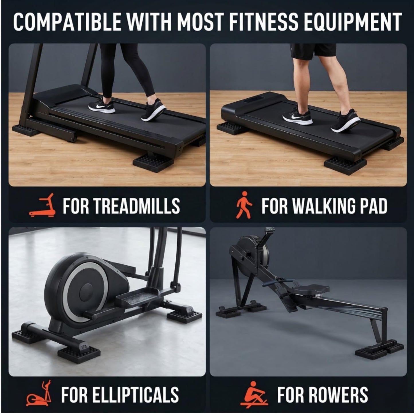 WRINGKIT 8 Pack Heavy Duty Exercise Equipment Mat, 4 x 4 x 0.8 Inch Non Slip Noise Reduction Mat for Treadmill, Treadmill Mat Pad for Rubber Hardwood Floors Carpet Protection Home Gym