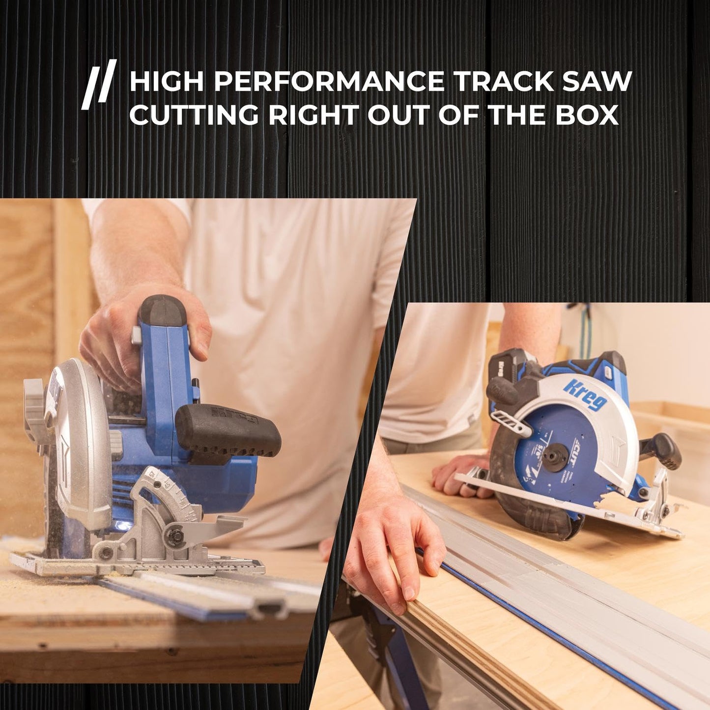 Kreg Accu-Cut + Ionic Drive 7-1/4" Circular Saw Project Kit - Cordless Guided Cutting System with Brushless Motor, Guide Track, 40-Tooth Blade, Battery & Charger - KPTCS7252700B