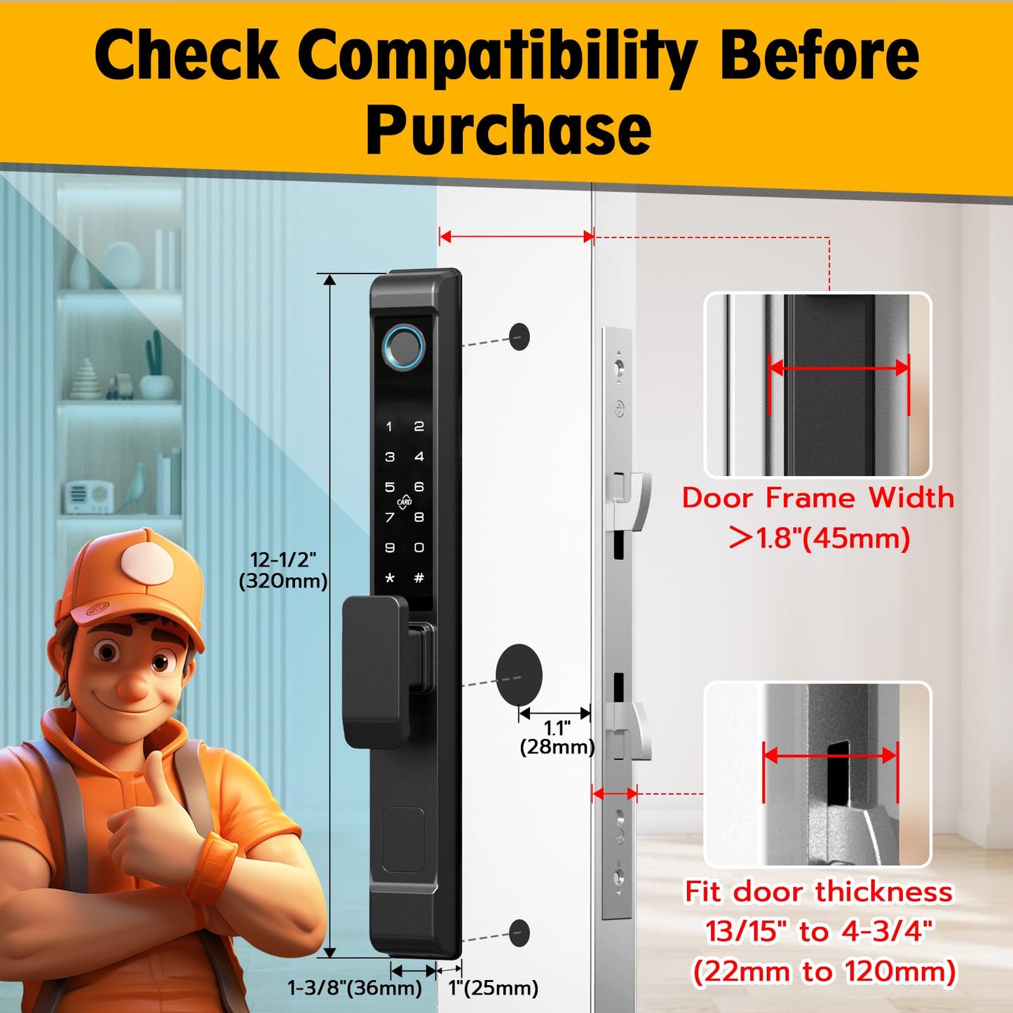 Sliding Glass Door Lock, Eseesmart Sliding Door Smart Lock with Fingerprint Code Keypad RFID Card Bluetooth App Key, Electronic Digital Biometric Keyless Entry Patio Door Lock with Handle