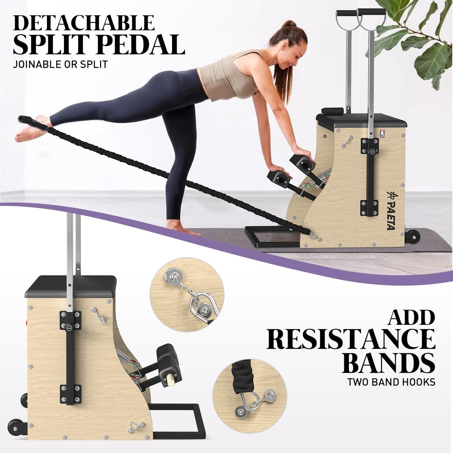 PAETA Pilates Chair,Pilates Combo Chair,Wunda Chair with Resistance Bands, Handles, and Split Pedals, Professional Yoga Chair Pilates Machine for Home and Studio Use, Extra Large