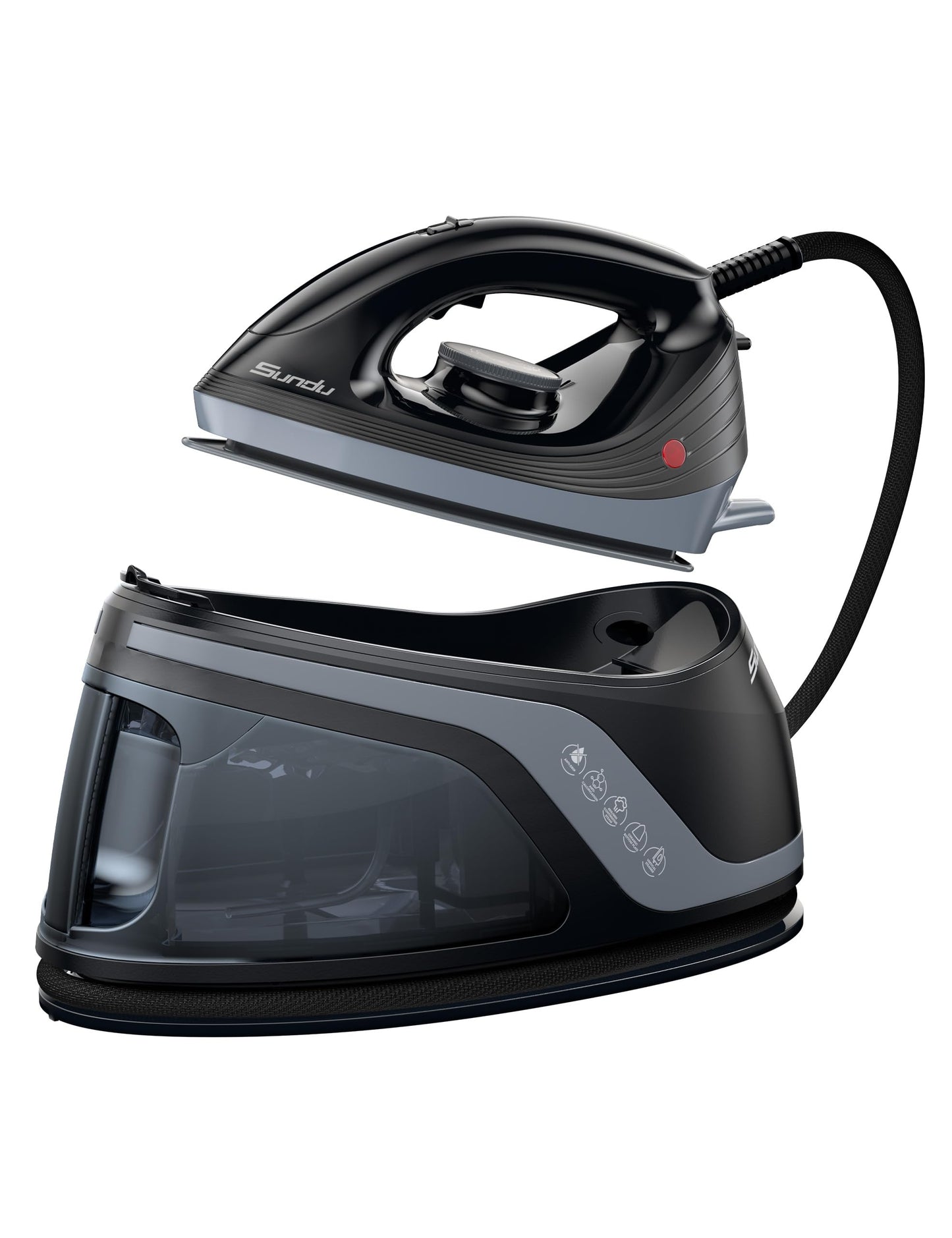 Sundu Mini Travel Steam Iron, 1000W Portable Small Iron with Non-Stick Plate, 300 Steam Holes, 90ml Tank, Safety Base & Digital Temp Control for Quilting Sewing Classic Black