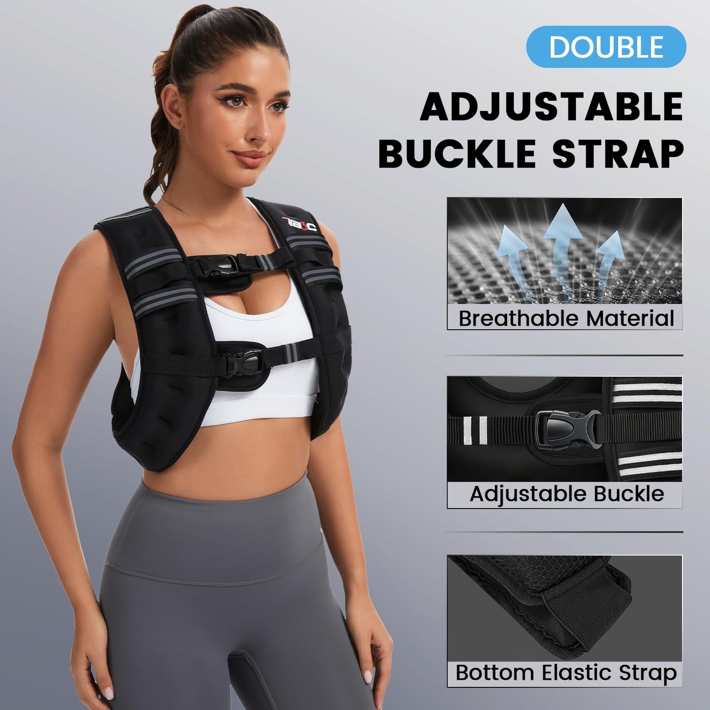 TB3C Weighted Vest Woman, 20 LB Womens Weight Vest for Walking, Strength Training Weight Vests for Men, Reflective Stripe Fitness Vest for Workout Running Jogging