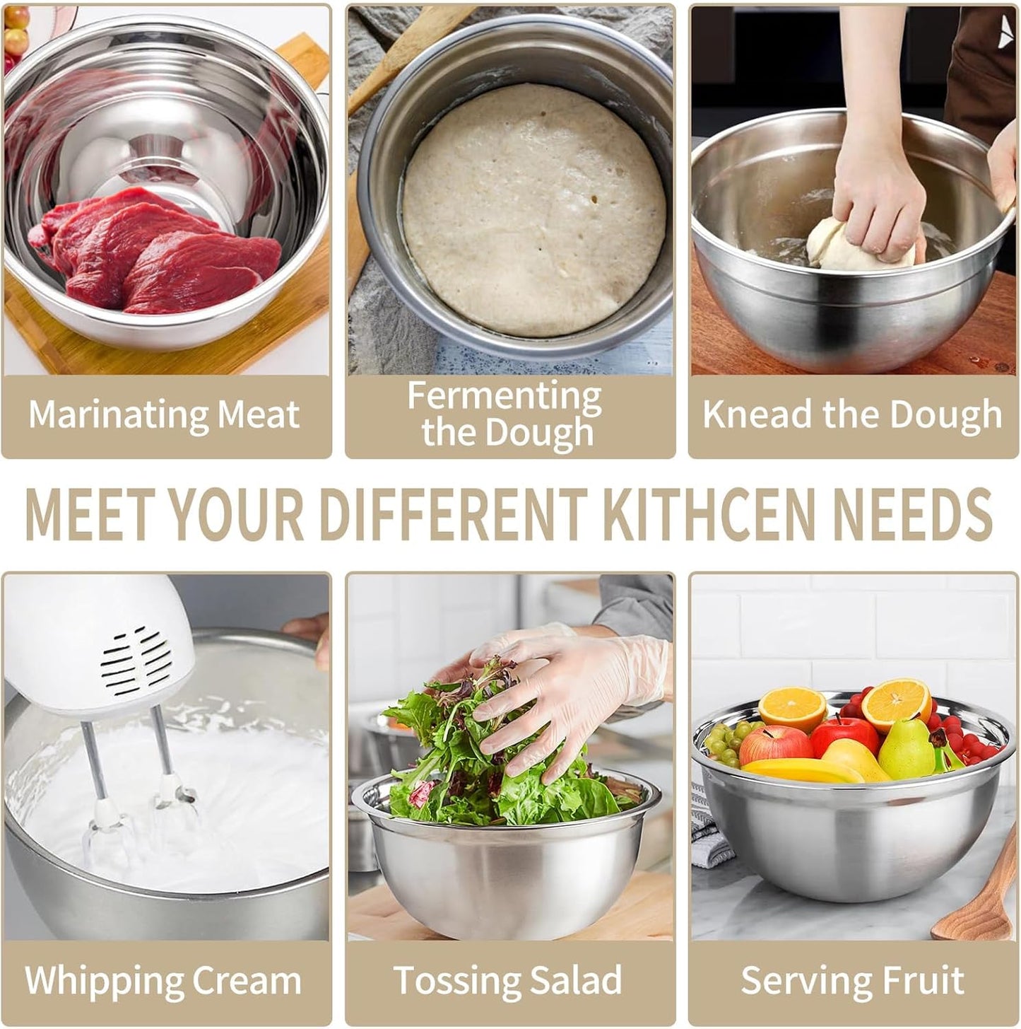 WEPSEN Mixing Bowls Set - 25PCS Stainless Steel Nesting Bowls with Lids | 7QT to 1.5QT for Cooking & Serving