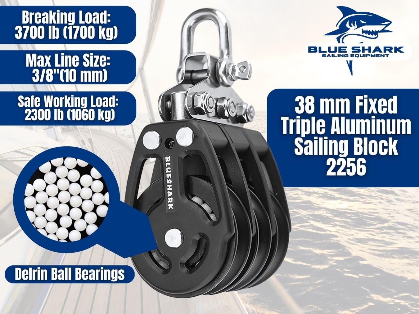 Blue Shark: Sailboat Blocks Aluminum 38mm Triple 2256
