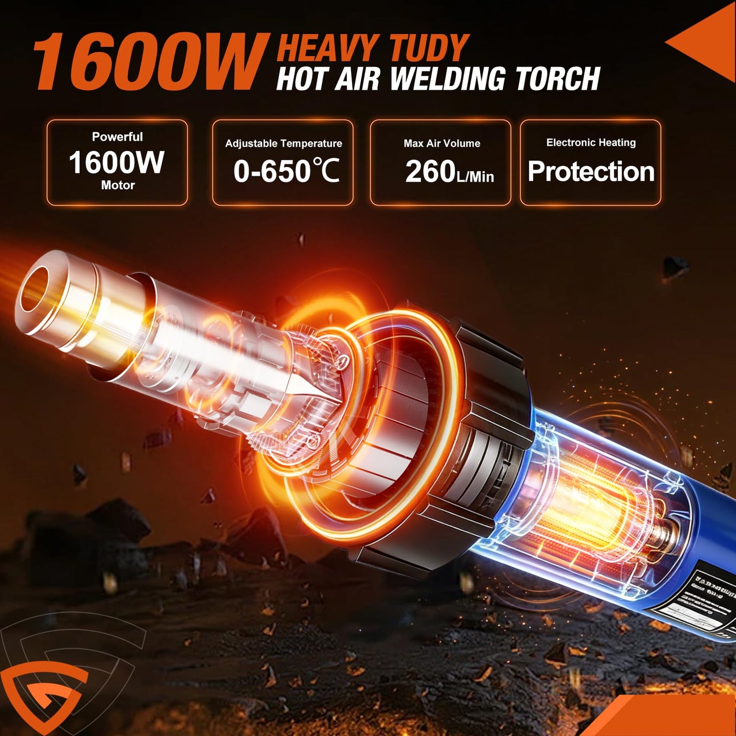 Hot Air Gun PVC Heat Gun Hand Held Plastic Welder heating gun 110V 1600W, Vinyl Welding Handheld Plastic Hot Air Heat Gun Welding Torch with Various Rollers & Stainless Steel Nozzles