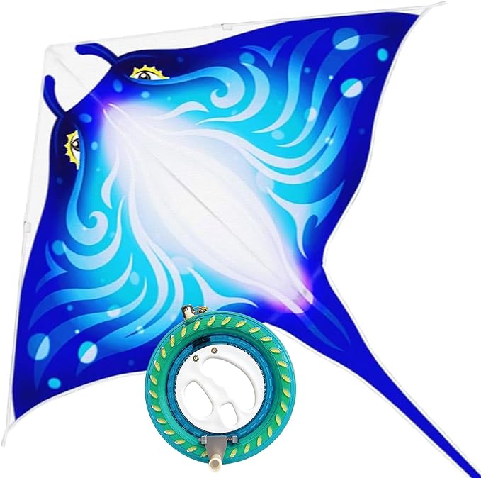 Mint's Colorful Life Devil Fish Kite for Kids and Adults，Easy to Fly Delta Kites Single Line Large, 300ft Kite String Handle Include