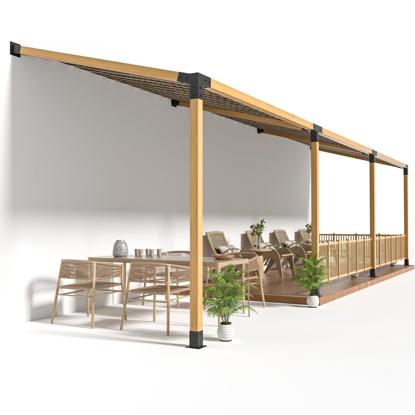 Heavy Duty 15°Slanted Roof Wall Mount 4x4 Pergola Bracket Kit,TROPTOLKY Angled 4x4 Wood Post Bracket,DIY Pergola Gazebo Kit 4-Way(3PCS)