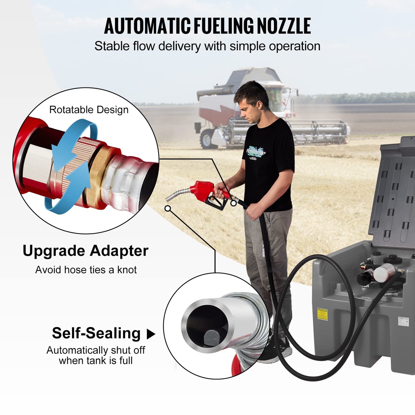 VEVOR Portable Diesel Tank, 58 Gallon Capacity & 10 GPM Flow Rate, Fuel Tank with 12V Electric Transfer Pump and 13.1ft Rubber Hose, PE Diesel Transfer Tanks for Easy Fuel Transportation, Grey
