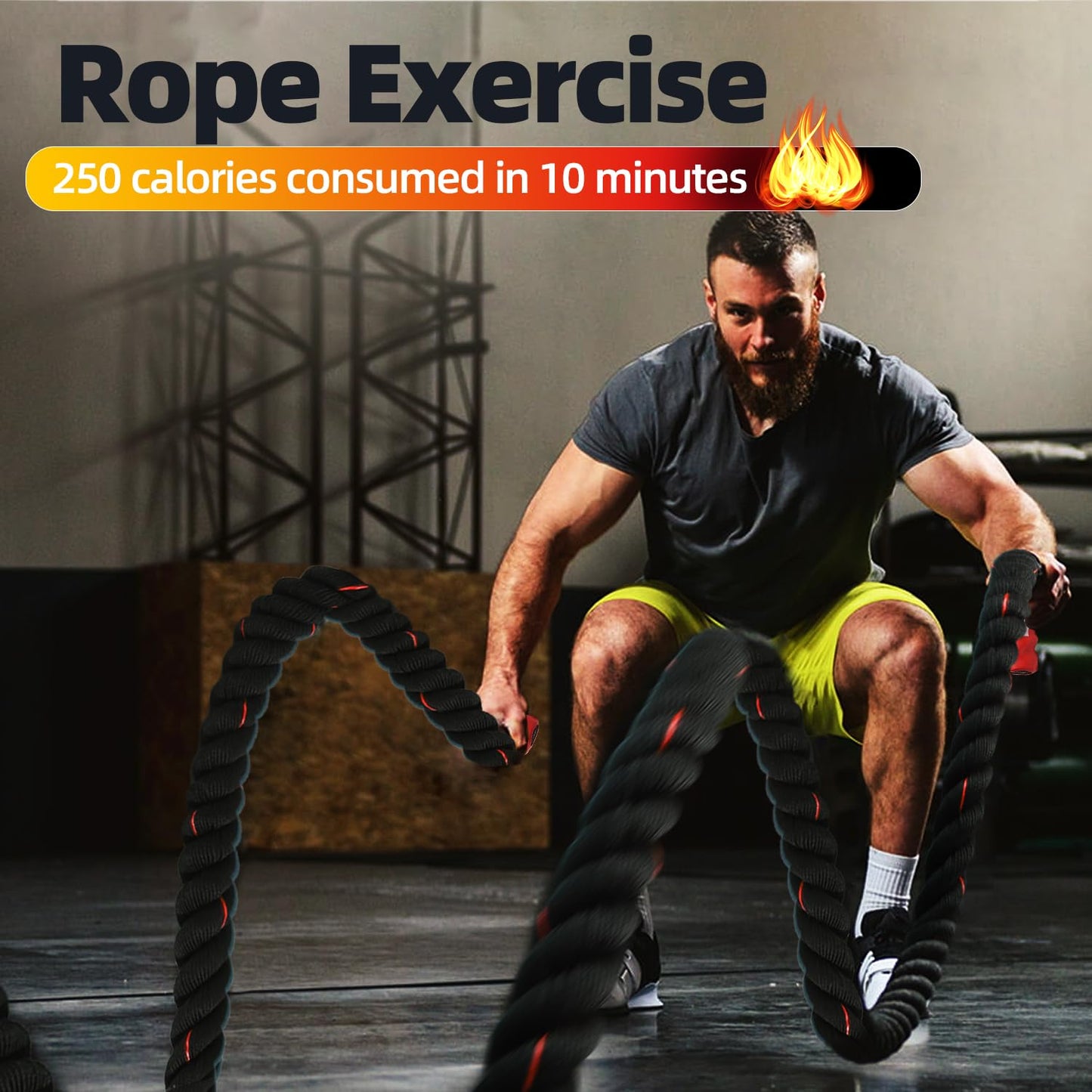 GSE Games & Sports Expert Gym Battle Rope, Heavy-Duty Workout Ropes for Indoor & Outdoor Workout, Exercise Rope for Strength Training - 30 Feet