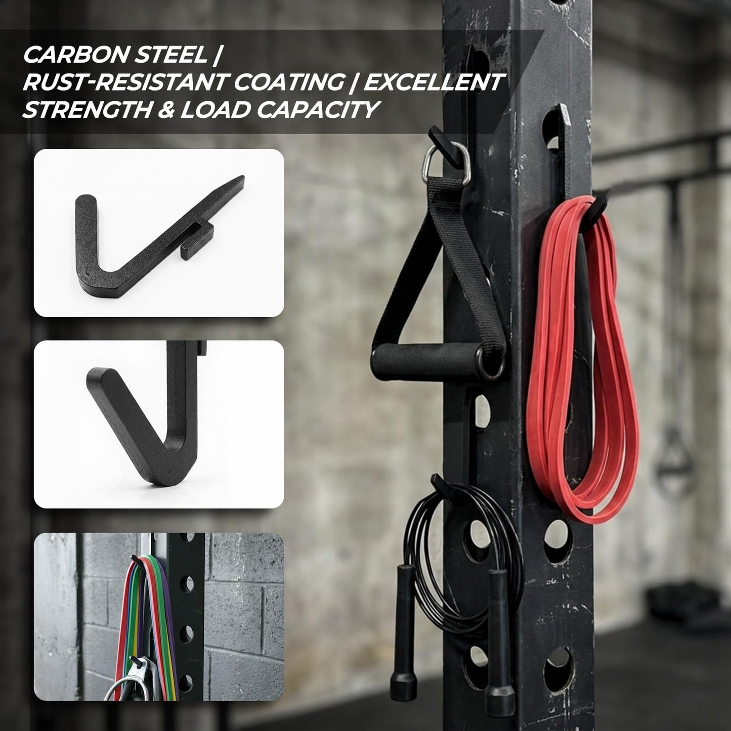 Lights Mountain Power Rack Hooks 10 Pack, J Hooks for Squat Rack, Heavy Duty Gym Storage Hooks for Resistance Bands, Belts, Chains & Cable Attachments & Accessories, Fits 5/8" & 1" Holes