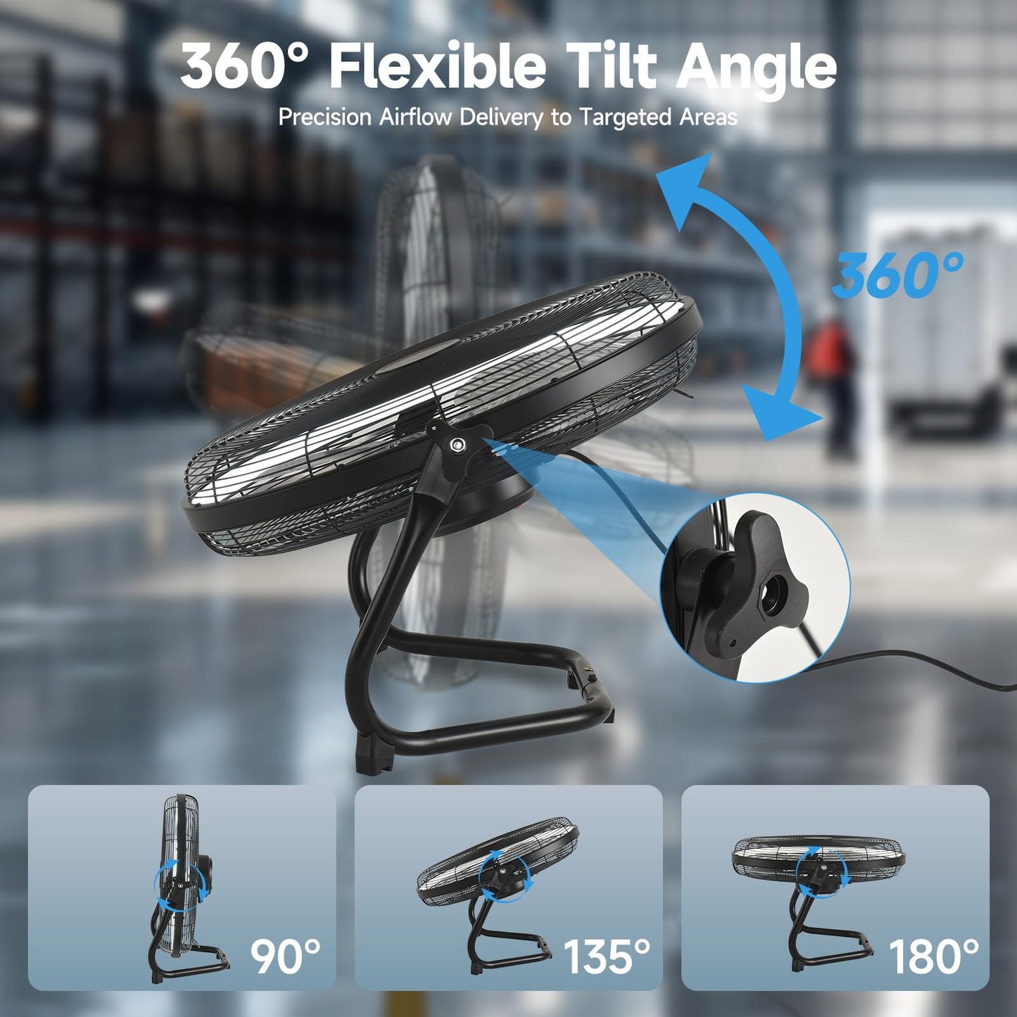 AHAWILL 20" High Velocity Metal 6-Speed Floor Fan,Plug-in 3CCT Industrial Fan with Light & Back Panel Buttons,360° Tilt & Reversible,Wall Mountable,Anti-Vibration for Garage,Warehouse,Shop,Gym